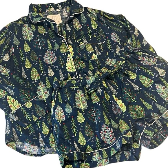 Printfresh Twinkling Trees Indigo Long Sleeves Shorts Pajama Set Size Medium - Picture 1 of 10